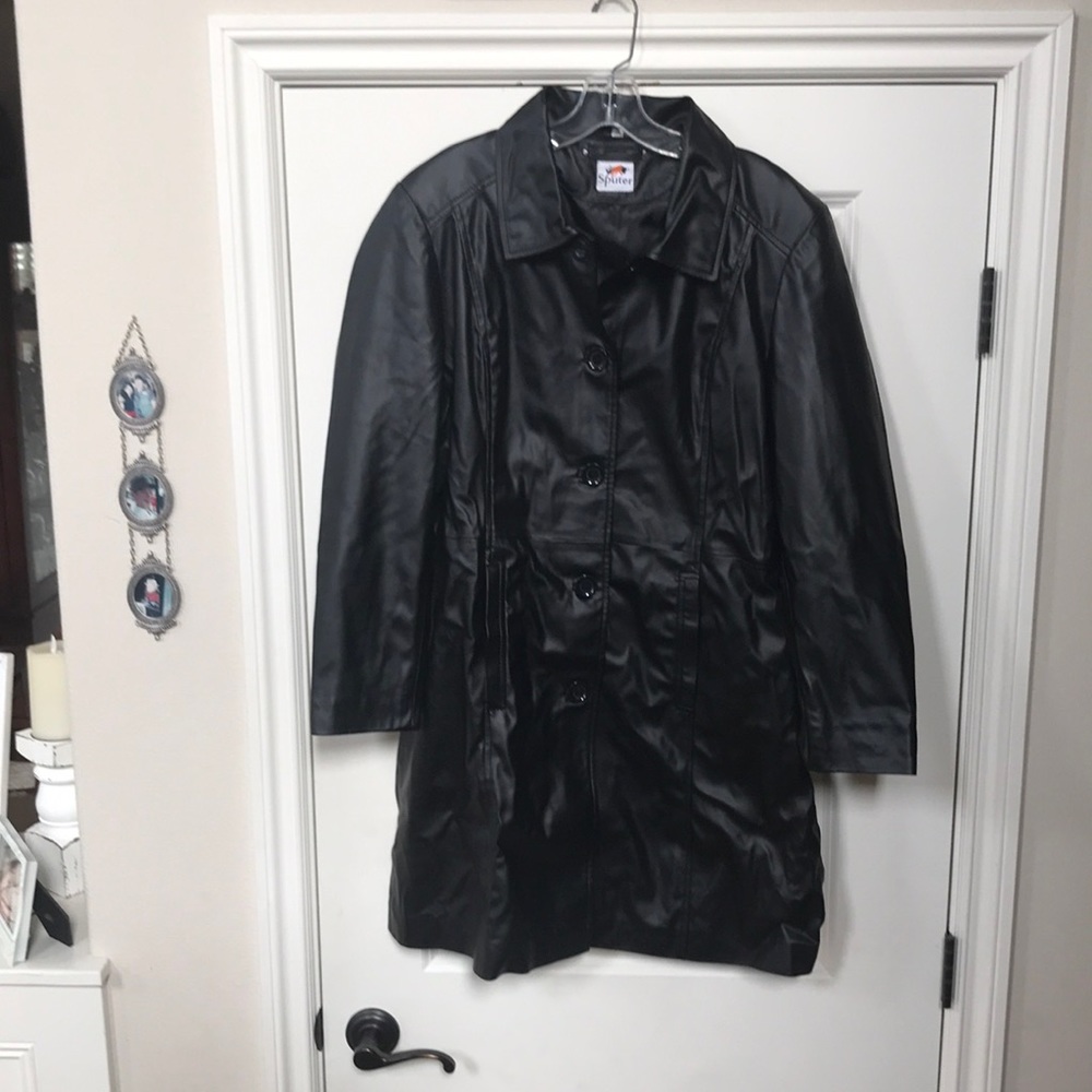 NWOT Sputer Black synthetic leather 5 button 3/4 length Coat Sz 3XL.